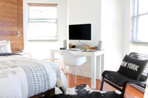 Desk setup in bedroom